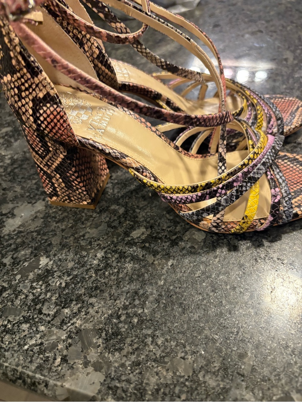 Vince Camuto Snake-Print Strappy Block Heel Sandals in Multicolor